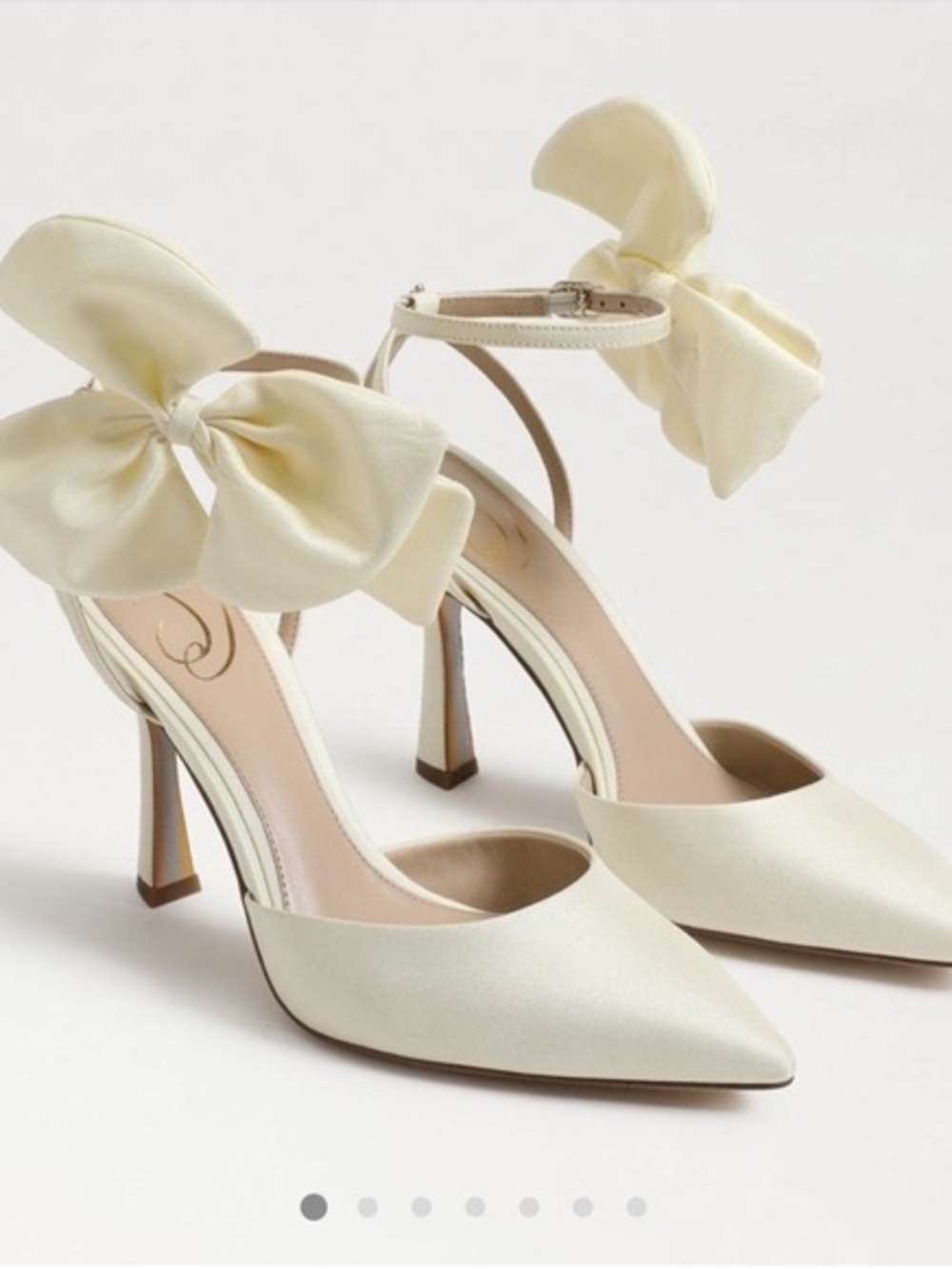 Sam Edelman Ivory Halie Satin Pointed-Toe Bow Ankle-Strap Heels